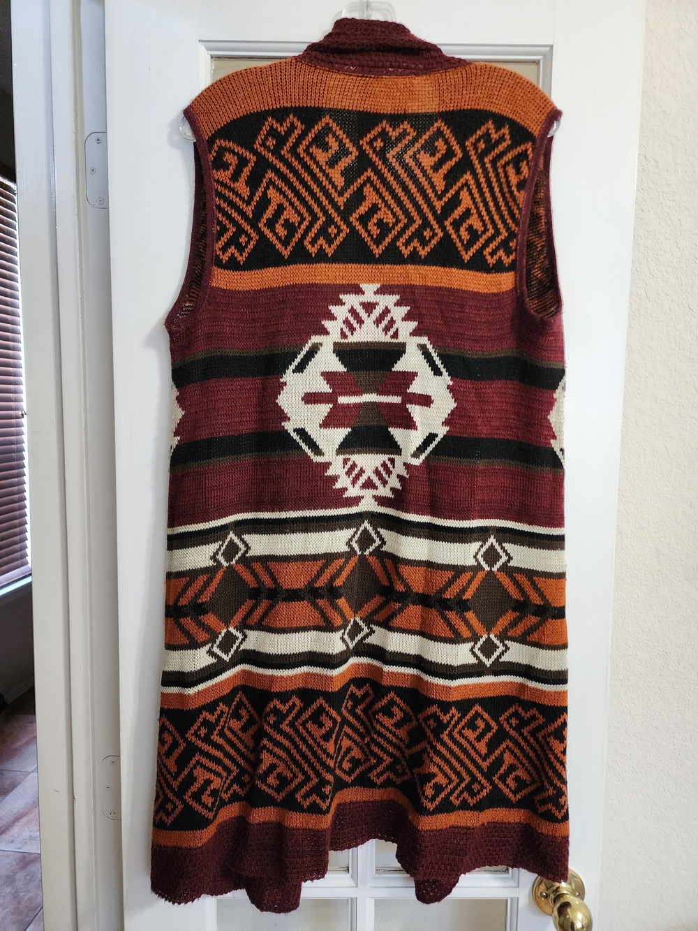 Daytrip Southwestern Geometric Long Duster Sweater Vest M Made USA - Picture 4 of 13